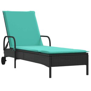 vidaXL Sonnenliege mit Rollen und Kissen Schwarz Poly Rattan