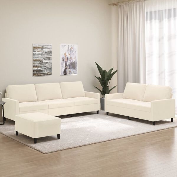 vidaXL 3-tlg. Sofagarnitur mit Kissen Creme Samt