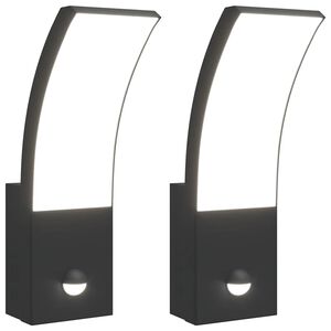vidaXL LED-Au&szlig;enwandleuchten mit Sensor 2 Stk. Schwarz Aludruckguss