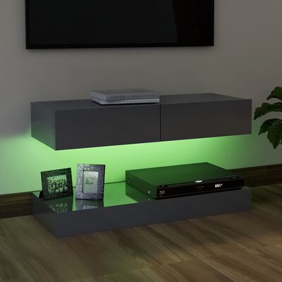 vidaXL TV-Schrank mit LED-Leuchten Hochglanz-Grau 90x35 cm