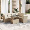 vidaXL 7-tlg. Garten-Sofagarnitur mit Kissen Beige Poly Rattan