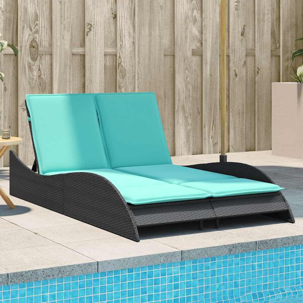 vidaXL Sonnenliege mit Kissen Schwarz 114x205x73 cm Poly Rattan