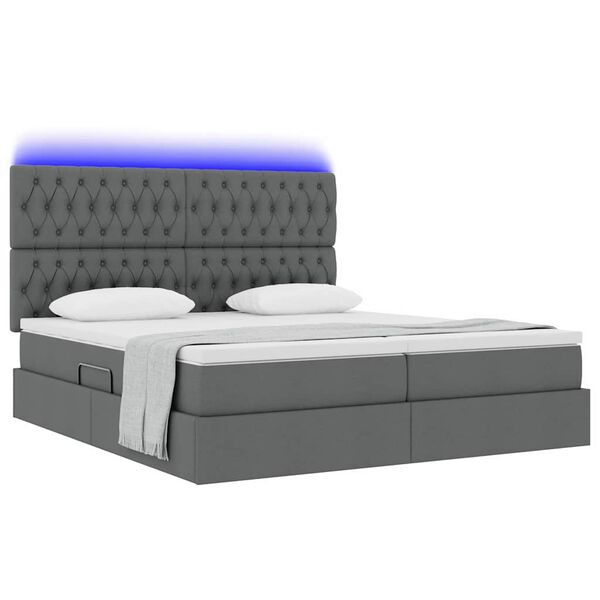 vidaXL Bett mit LED-Lichtleisten Dunkelgrau 200 x 200 cm Stoff