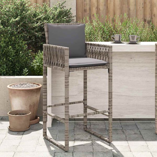 vidaXL Garten-Barhocker mit Kissen 2 Stk. Grau Poly Rattan