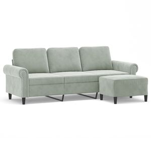 vidaXL 3-Sitzer-Sofa mit Hocker Hellgrau 180 cm Samt