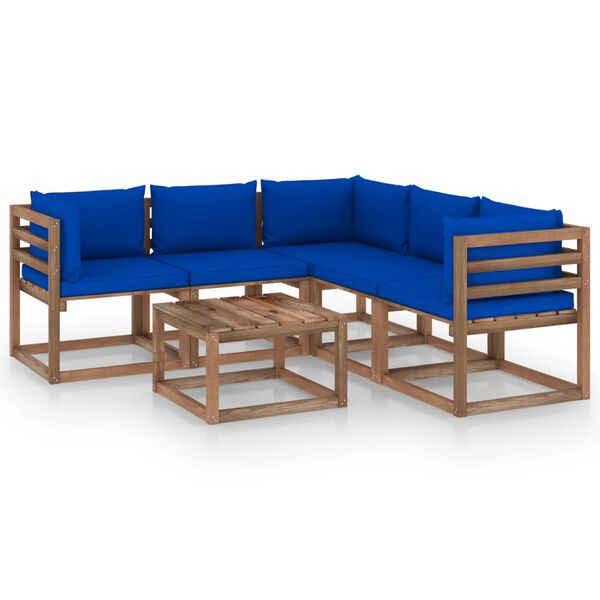 vidaXL 6-tlg. Garten-Lounge-Set mit Kissen in Blau Kiefernholz