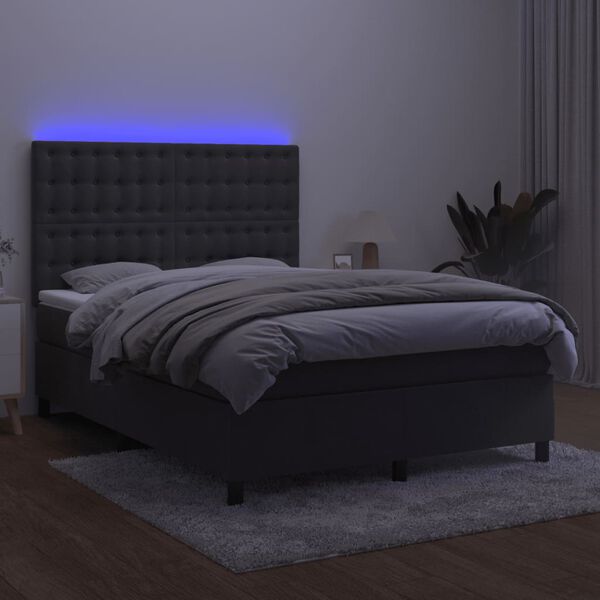 vidaXL Boxspringbett mit Matratze & LED Dunkelgrau 140x190 cm Samt