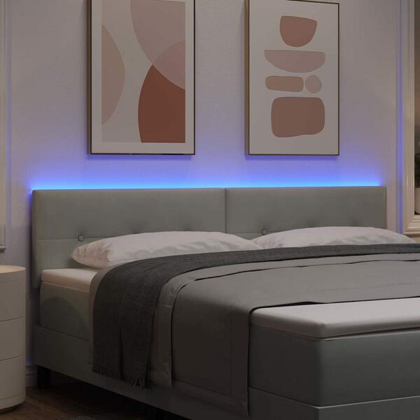 vidaXL LED Kopfteil mit LED-Lichtleisten Hellgrau 180 cm Polyester
