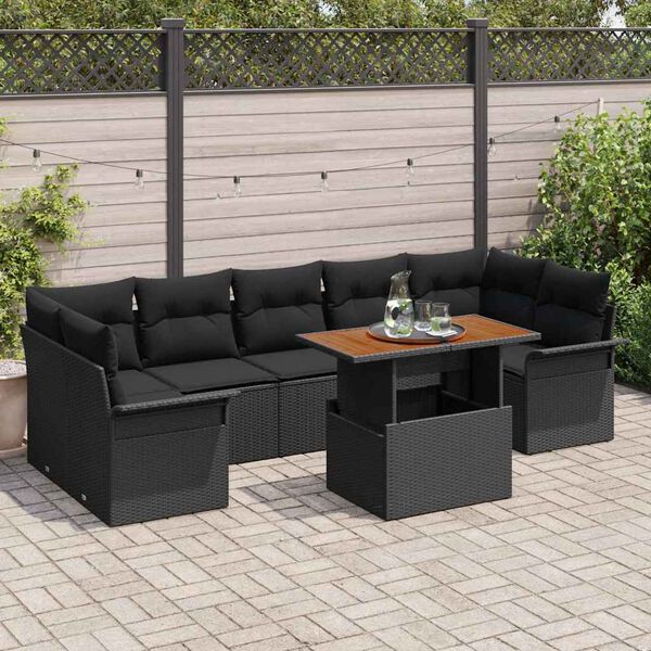 vidaXL Garten-Sofa-Set mit Speicher 8 pcs Schwarz Poly Rattan