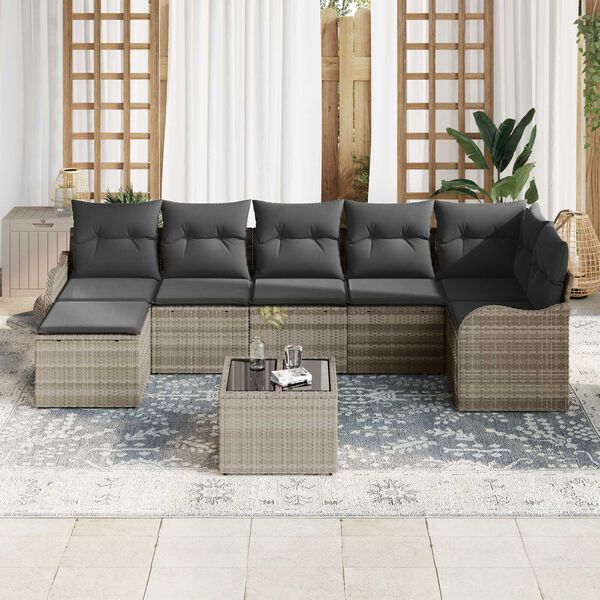 vidaXL Garten-Sofa-Set mit Kissen 8 pcs Hellgrau Poly Rattan