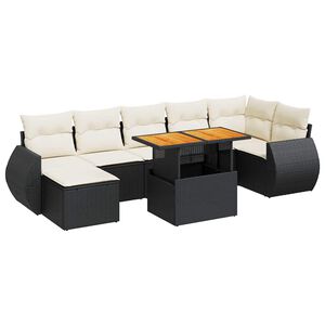 vidaXL 8-tlg. Garten-Sofagarnitur mit Kissen Schwarz Poly Rattan