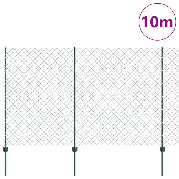 vidaXL Zaun mit Pfosten Grün 1,5 x 10 m Stahl und PVC