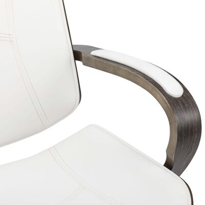 vidaXL Drehbarer Bürostuhl mit Kopfstütze Weiß Kunstleder und Bugholz