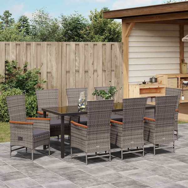 vidaXL Garten Essgruppe 9 pcs Grau Pulverbeschichteter Stahl