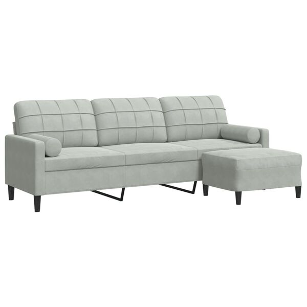 vidaXL 3-Sitzer-Sofa mit Hocker Hellgrau 210 cm Samt