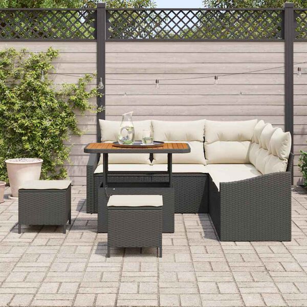 vidaXL Gartensofa-set mit Kissen 8 pcs Schwarz Poly Rattan