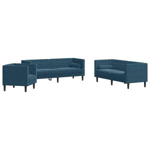 vidaXL 3-tlg. Chesterfield-Sofa-Set mit Nackenrollen Blau Samt