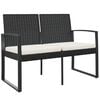vidaXL Gartenbank 2-Sitzer mit Kissen Schwarz PP-Rattan