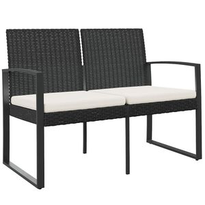 vidaXL Gartenbank 2-Sitzer mit Kissen Schwarz PP-Rattan