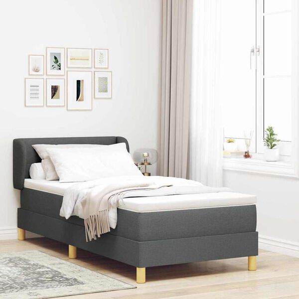 vidaXL Boxspringbett mit Matratze Dunkelgrau 90 x 190 cm Stoff