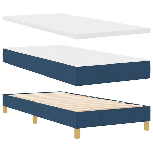 vidaXL Boxspringbett mit Matratze mit Kopfteil Blau 200 x 100 cm Stoff