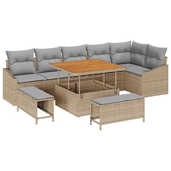 vidaXL Gartensofa-set mit Kissen mit Speicher 9 pcs Beige Poly Rattan
