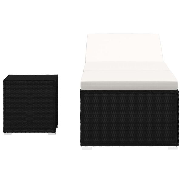vidaXL Sonnenliege mit Auflage und Teetisch Poly Rattan Cremewei&szlig;