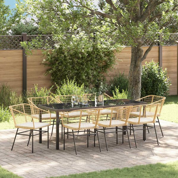 vidaXL Garten Essgruppe 9 pcs Braun Poly-Rattan