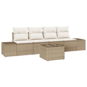vidaXL Garten-Sofa-Set mit Kissen 5 pcs Beige und Creme Poly-Rattan