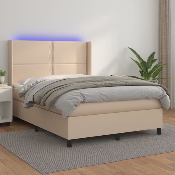 vidaXL Boxspringbett mit Matratze & LED Cappuccino-Braun 140x200cm