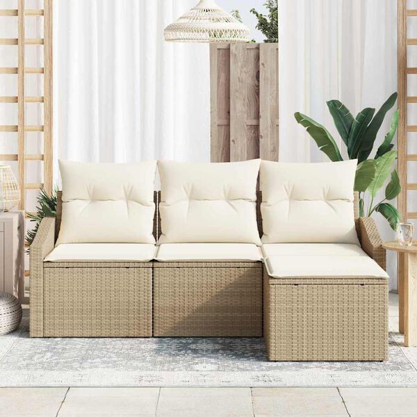 vidaXL Sofa Set mit Kissen 4 pcs Beige Poly Rattan