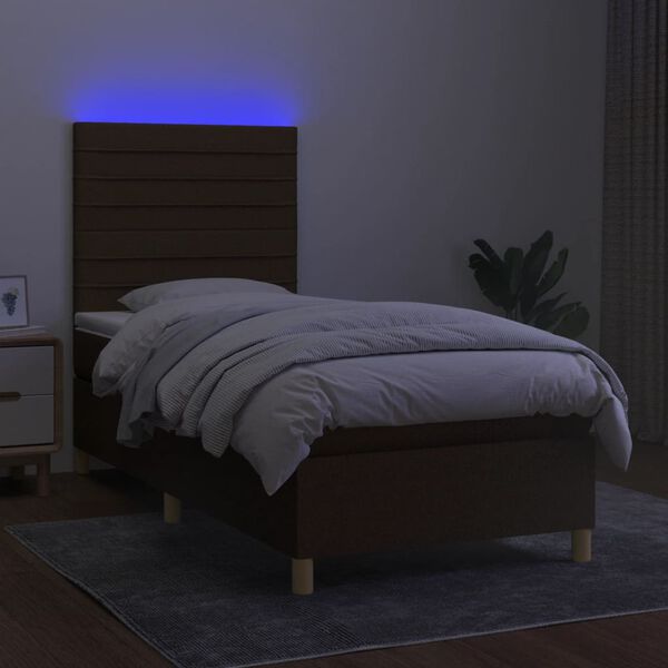 vidaXL Boxspringbett mit Matratze & LED Dunkelbraun 90x190 cm Stoff