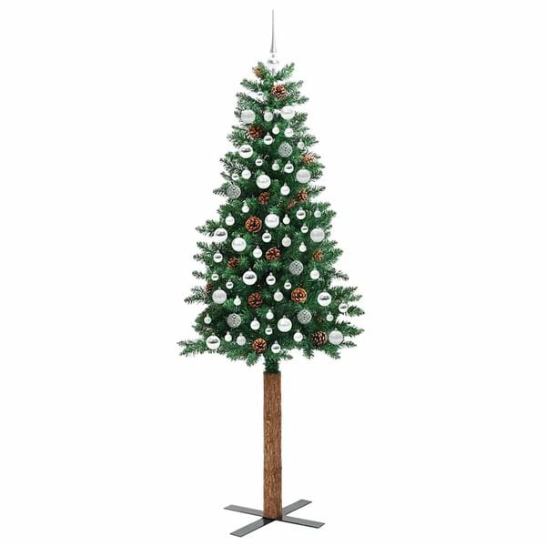 vidaXL Schlanker Weihnachtsbaum mit 300 LEDs mit Ständer Grün 210 cm