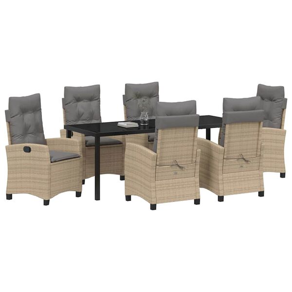 vidaXL Garten Essgruppe mit Kissen 7 pcs Beige Poly-Rattan