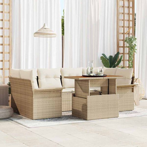 vidaXL Garten-Sofa-Set mit Speicher 7 pcs Beige Poly Rattan