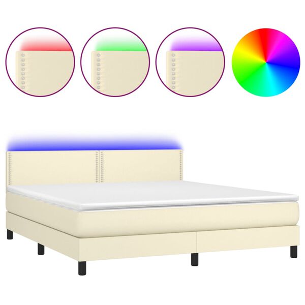 vidaXL Boxspringbett mit Matratze & LED Creme 180x200 cm Kunstleder