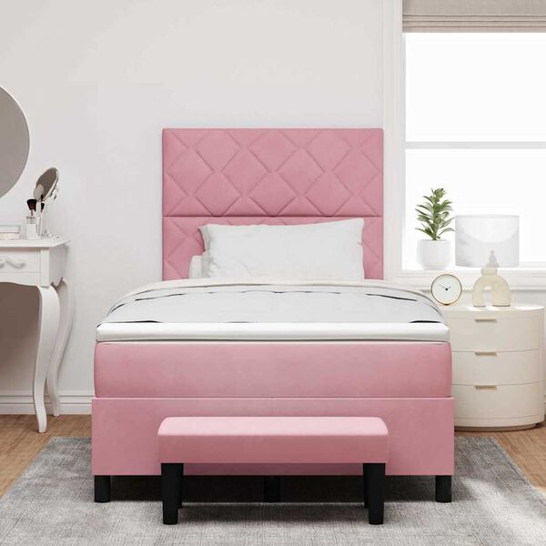 vidaXL Boxspringbett mit Matratze mit Kopfteil Rosa 120 x 190 cm Samt
