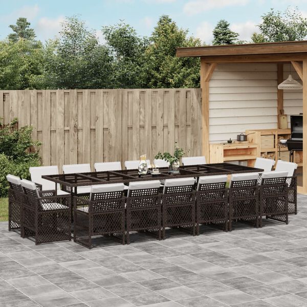 vidaXL 17-tlg. Garten-Essgruppe mit Kissen Braun Poly Rattan