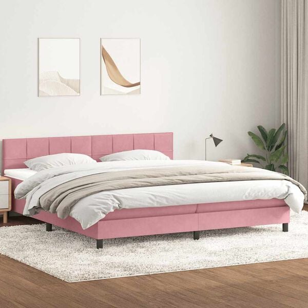 vidaXL Boxspringbett mit Matratze Rosa 180x220 cm Samt