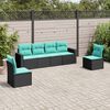 vidaXL 6-tlg. Garten-Sofagarnitur mit Kissen Schwarz Poly Rattan