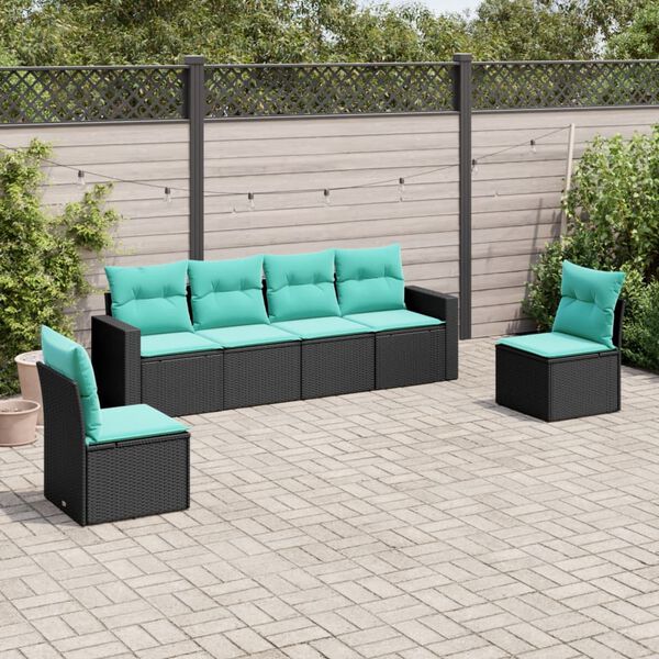 vidaXL 6-tlg. Garten-Sofagarnitur mit Kissen Schwarz Poly Rattan