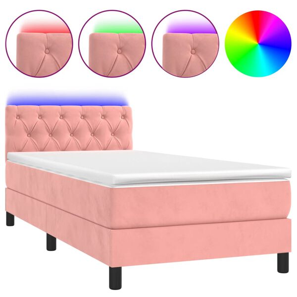 vidaXL Boxspringbett mit Matratze & LED Rosa 80x200 cm Samt