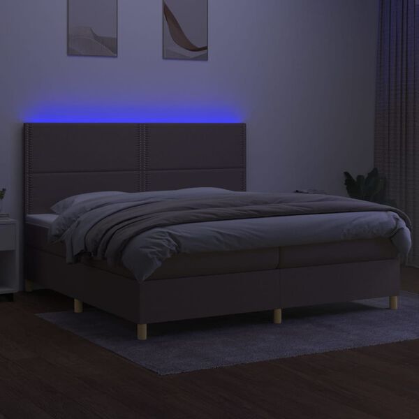 vidaXL Boxspringbett mit Matratze & LED Taupe 200x200 cm Stoff