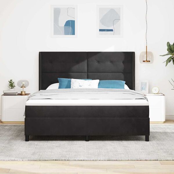 vidaXL Boxspringbett mit Matratze mit LED Schwarz 180 x 200 cm Samt