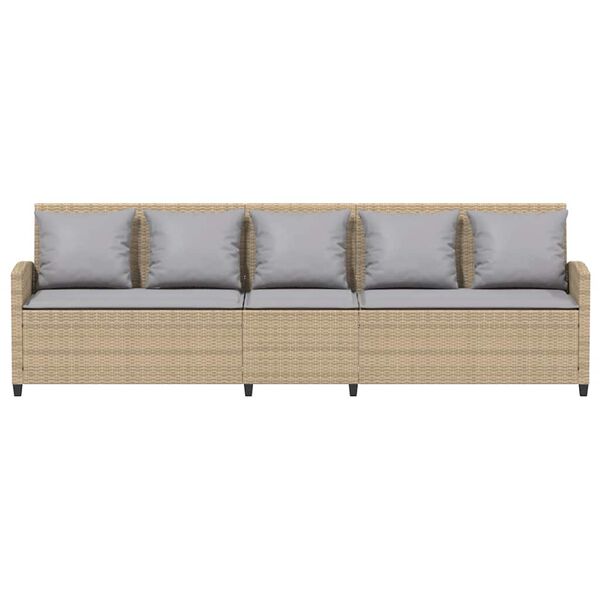 vidaXL Gartensofa 5-Sitzer mit Kissen Beige Poly Rattan