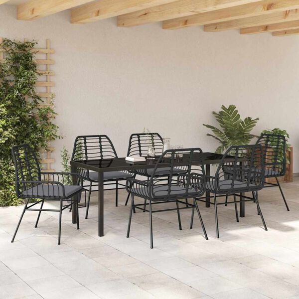 vidaXL Garten Essgruppe 7 pcs Schwarz Poly-Rattan