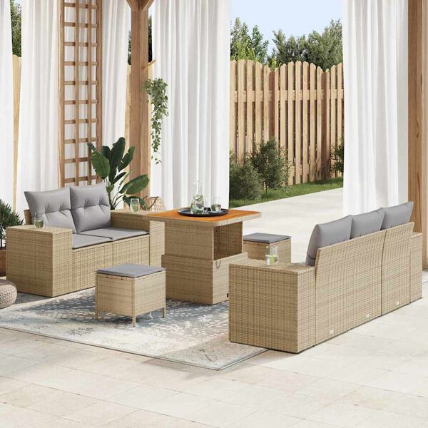 vidaXL Gartensofa-set mit Kissen 8 pcs Beige und Hellgrau Poly Rattan