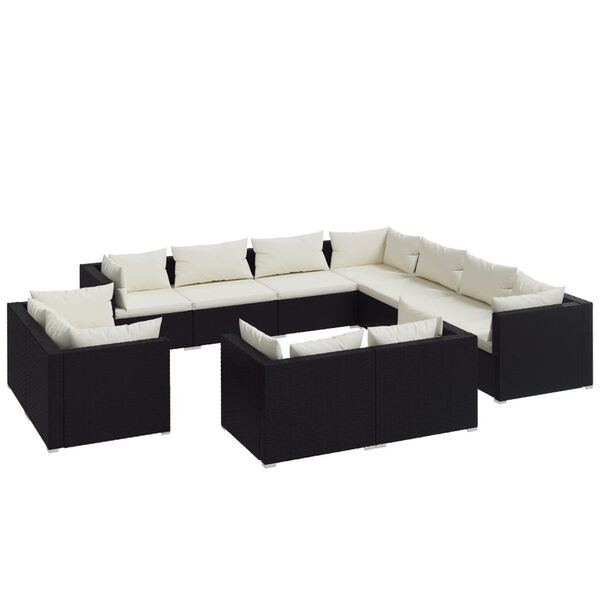 vidaXL 11-tlg. Garten-Lounge-Set mit Kissen Schwarz Poly Rattan