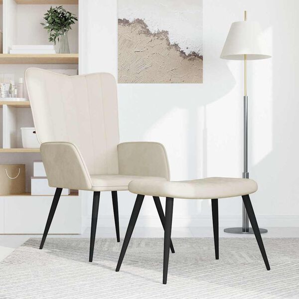 vidaXL Relaxsessel mit Hocker Cremewei&szlig; Samt