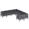 vidaXL 8-tlg. Garten-Lounge-Set mit Kissen Grau Massivholz Kiefer